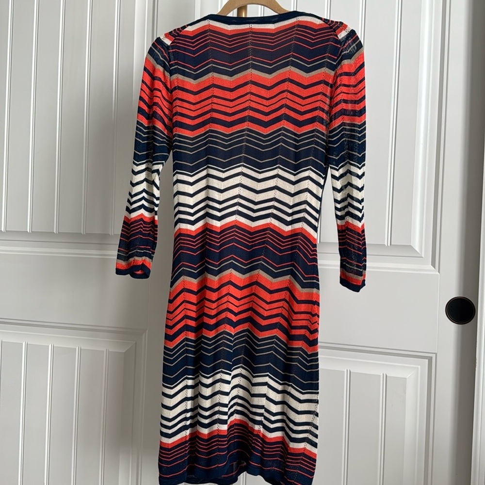 Trina Turk Harbor Dress Crochet Knit Faux Wrap Zig Zag Chevron Size Medium - Picture 6 of 7